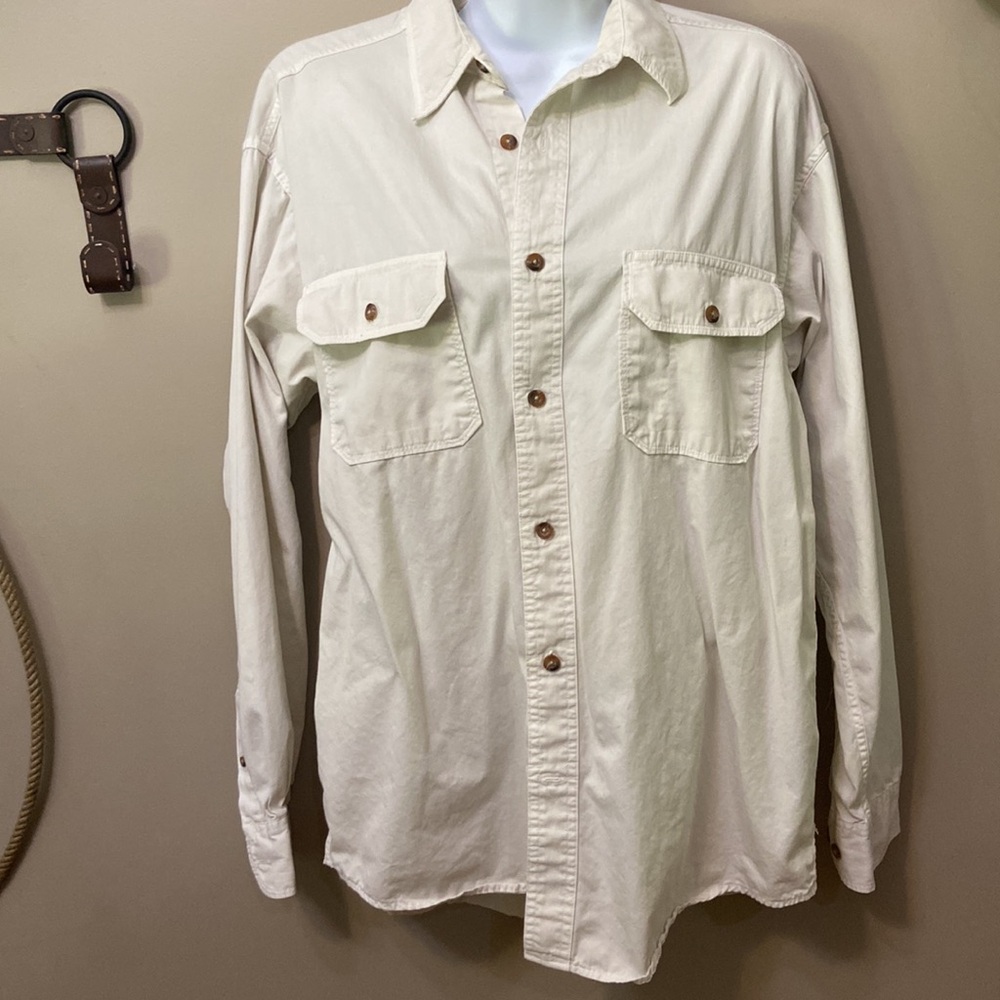 Mens Wrangler Off White/ Beige Button Down 100% Cotton Long Sleeve Shirt -size M